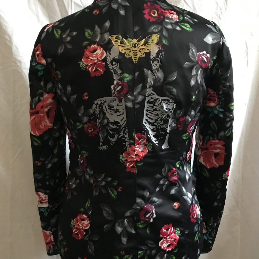 This floral & skeleton blazer was purchased for a fundraiser for a women’s hospice.