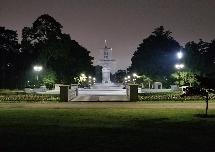Hamilton's Gage Park Fountain at night.