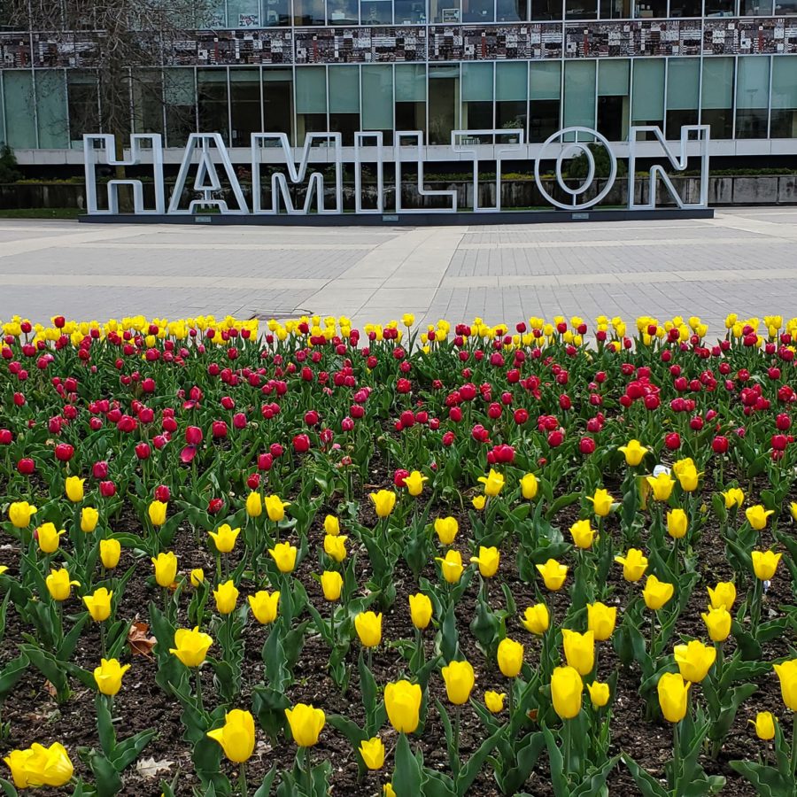 Hamilton Sign at City Hall.