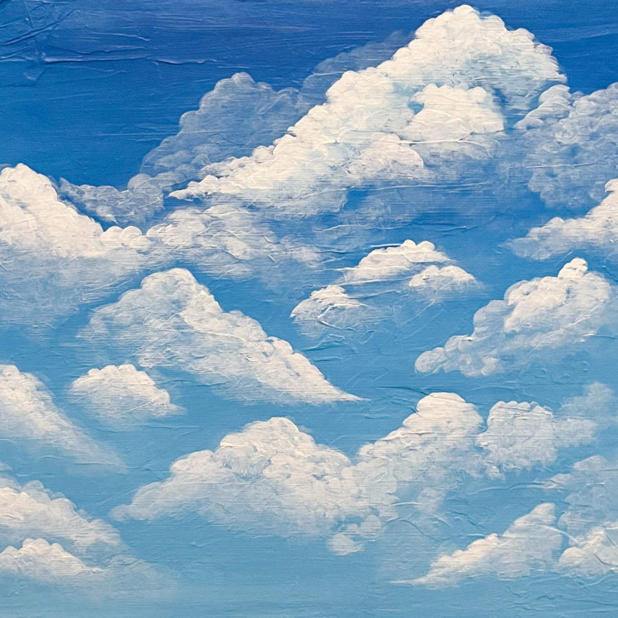 Textured Canvas with a blue sky and white clouds.