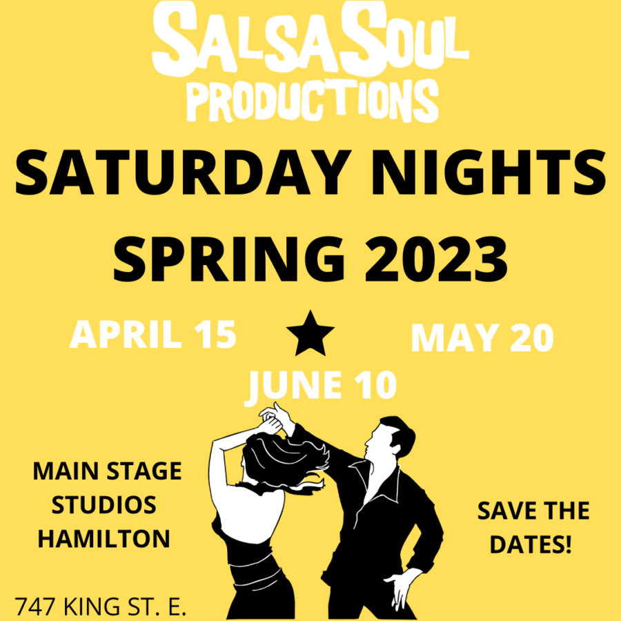 A design providing information about upcoming SalsaSoul Saturday and Salsa Si Saturday events