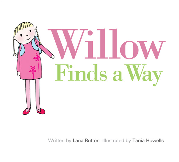 The cover of the picture book Willow Finds a Way where there is a drawing of a young girl who is smiling and extending her hand. The girl is wearing a pink dress and is wearing a backpack