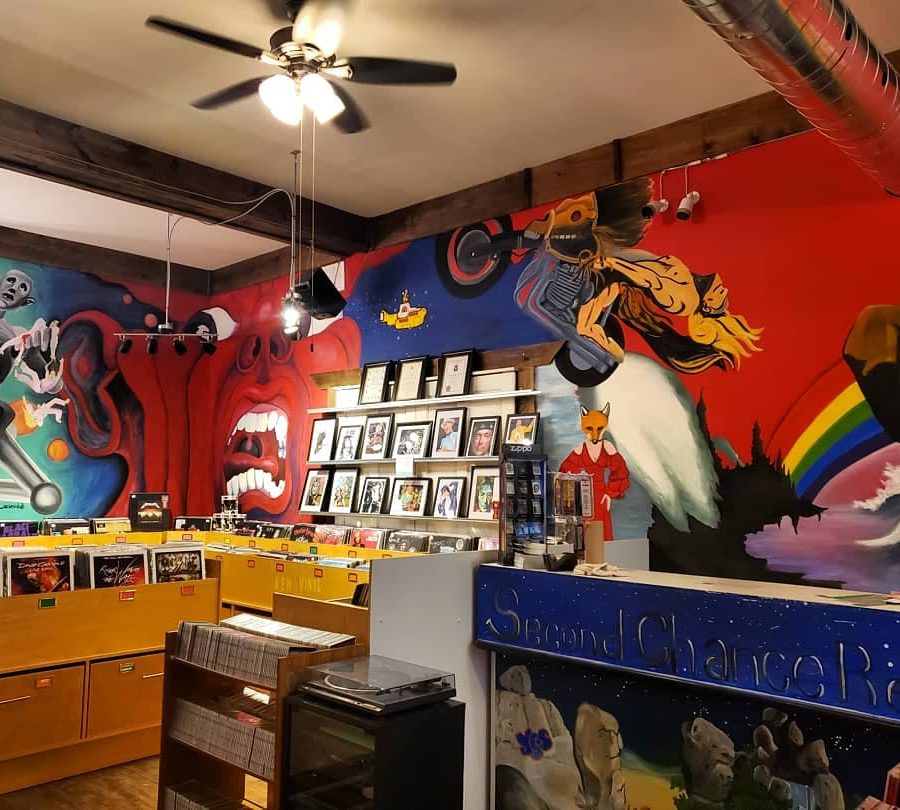 Mural work at Second Chance Records in Caledonia