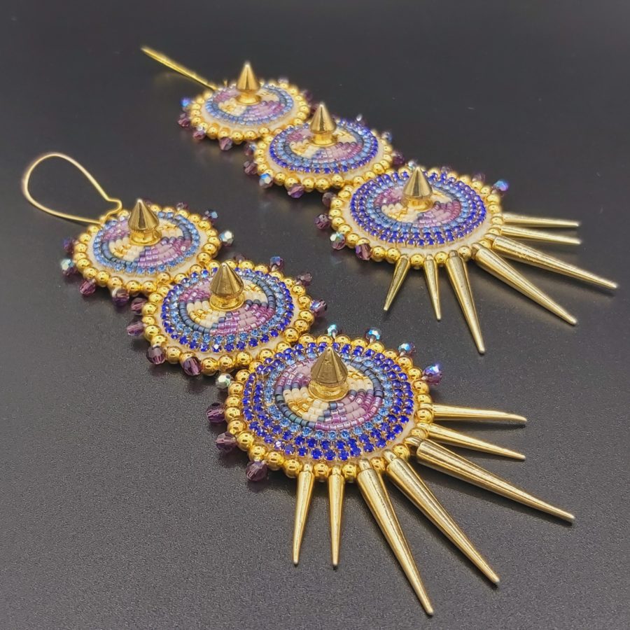 Beaded earrings. Rhinestones, miyuki beads, crystal