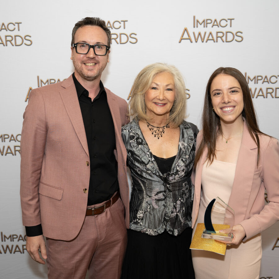 David Hudson and Megan Divecha, after receiving the Outstanding Lifestyle Series Award, presented by Connie Smith on behalf of Cable 14, for Season 1.