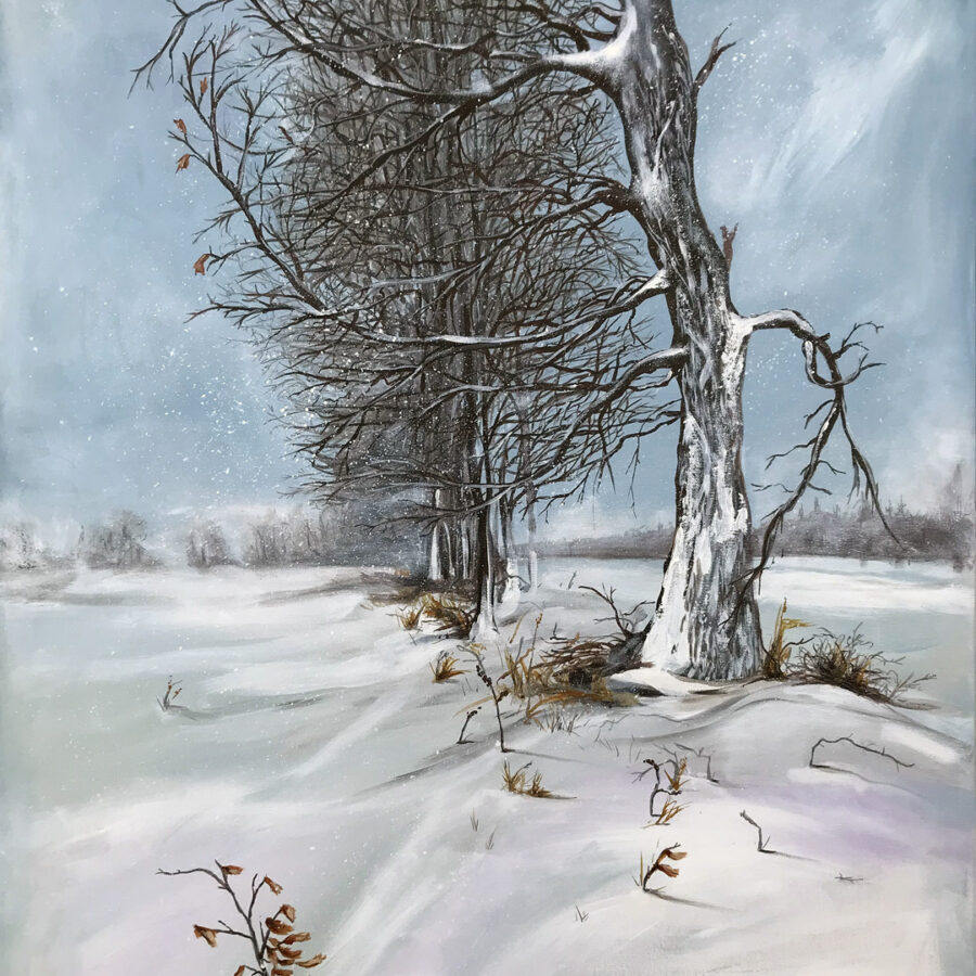 Winter landscape painting 36x40” acrylic on gallery canvas 