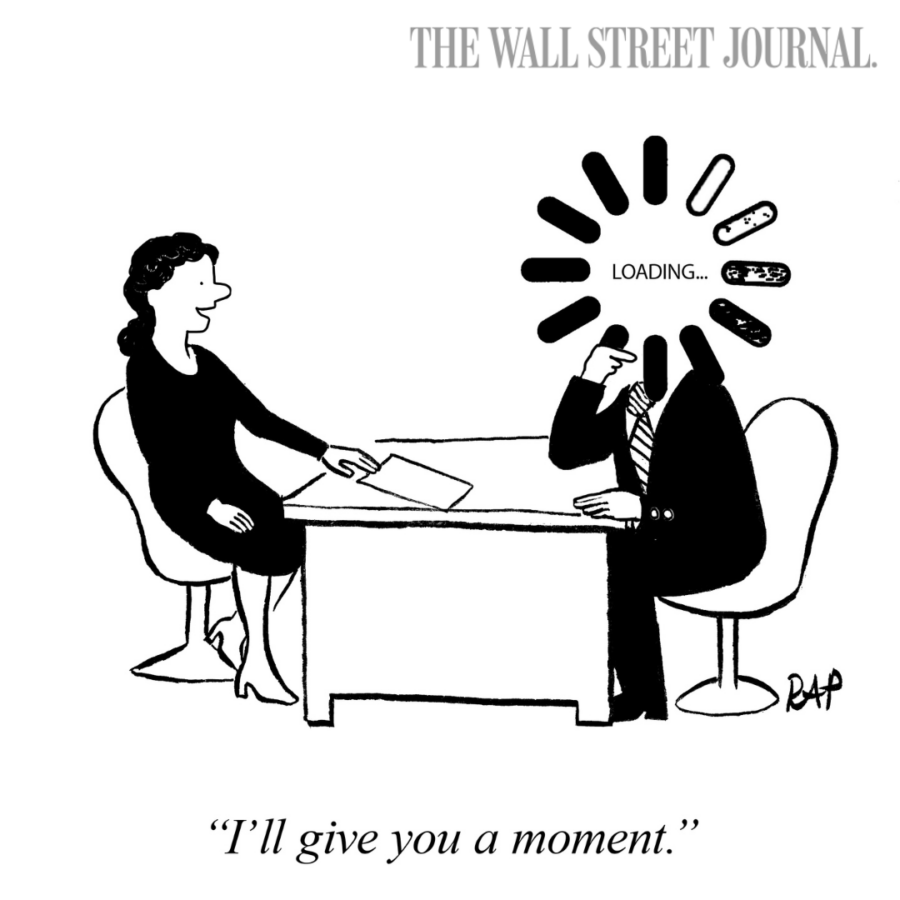 Wall Street Journal cartoon of man with buffering symbol instead of head
