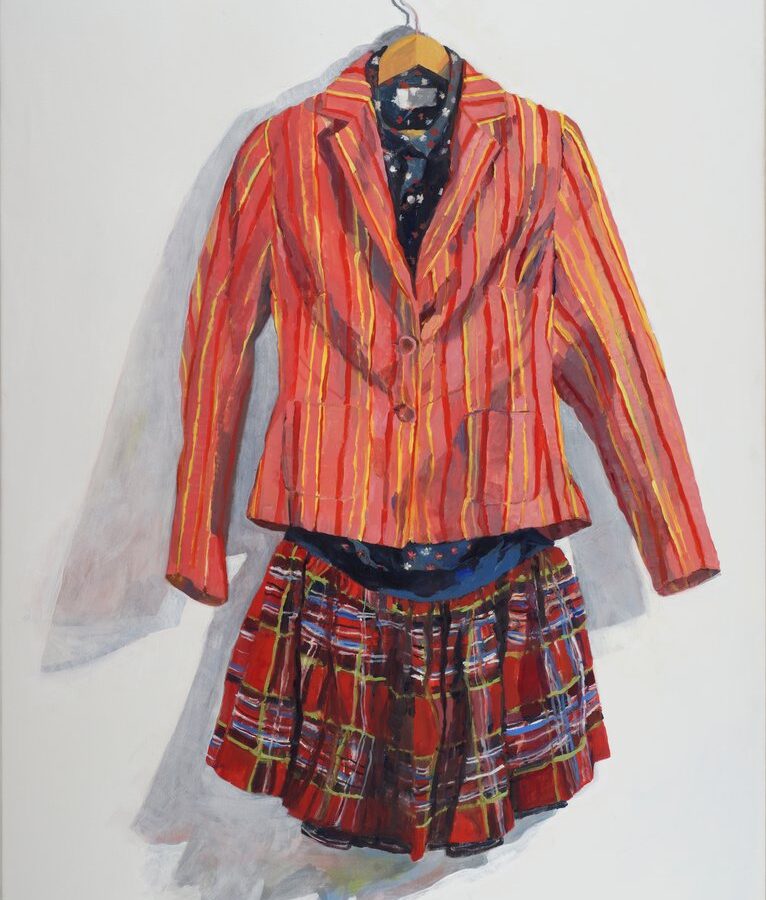 Striped Blazer with Skirt, 2022, Oil on Canvas 48x36