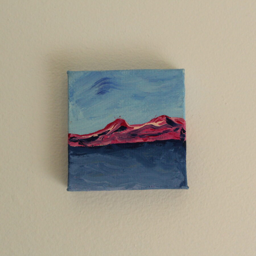 Small mountain painting with acrylic paint/markers on canvas