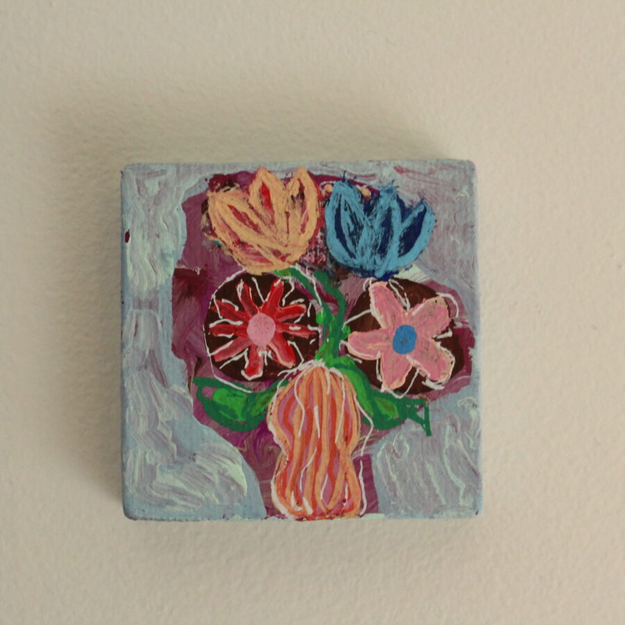Small bouquet painting with acrylic paint/markers on canvas
