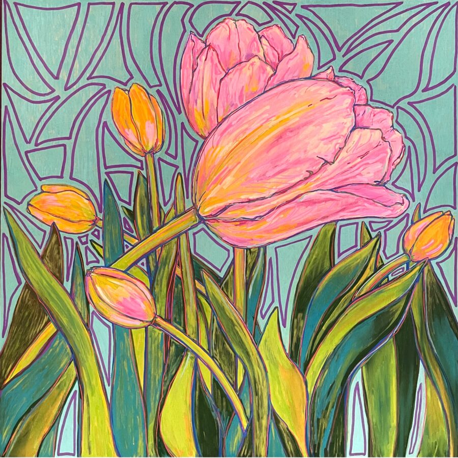 February Tulips, 2024, 18” x 18” Acrylic on Wood