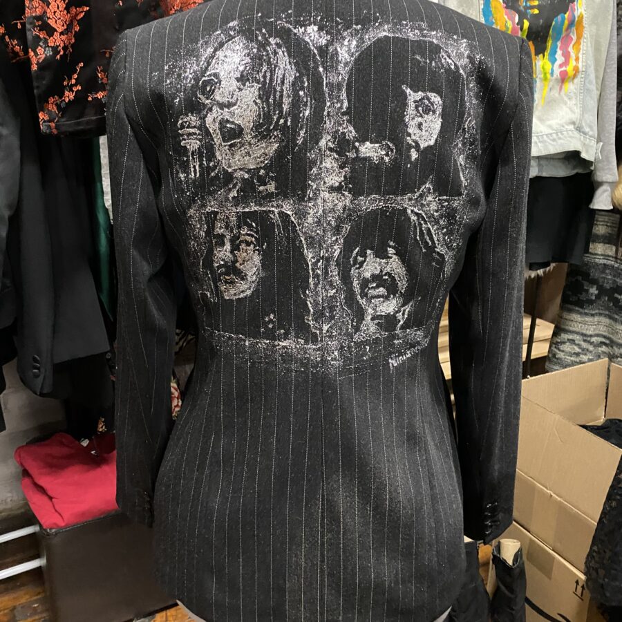 Beatles in Metallic (hand drawn stencil) on Pinstripe Blazer Jacket