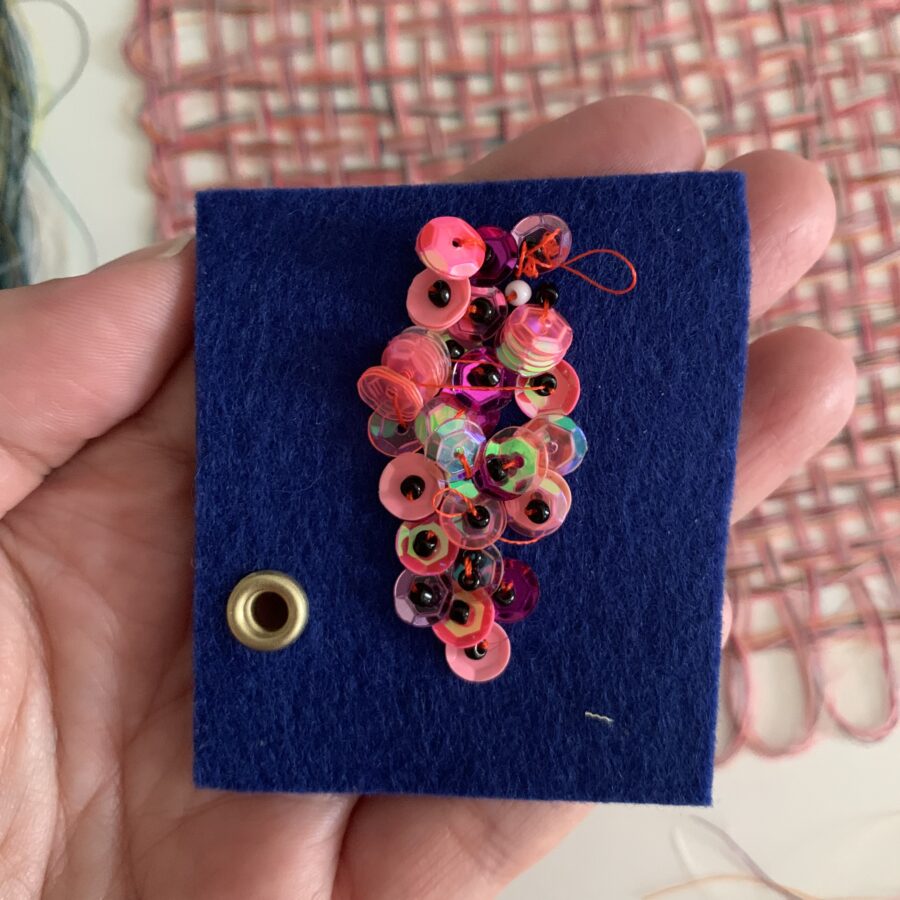 Exploration with sewing thread, beads, and sequins