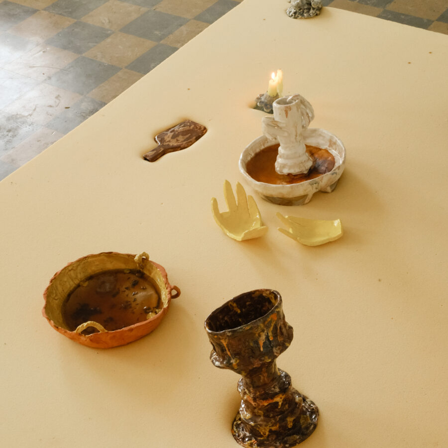 detail of Generic Of, glazed ceramic, kombucha, mixed media