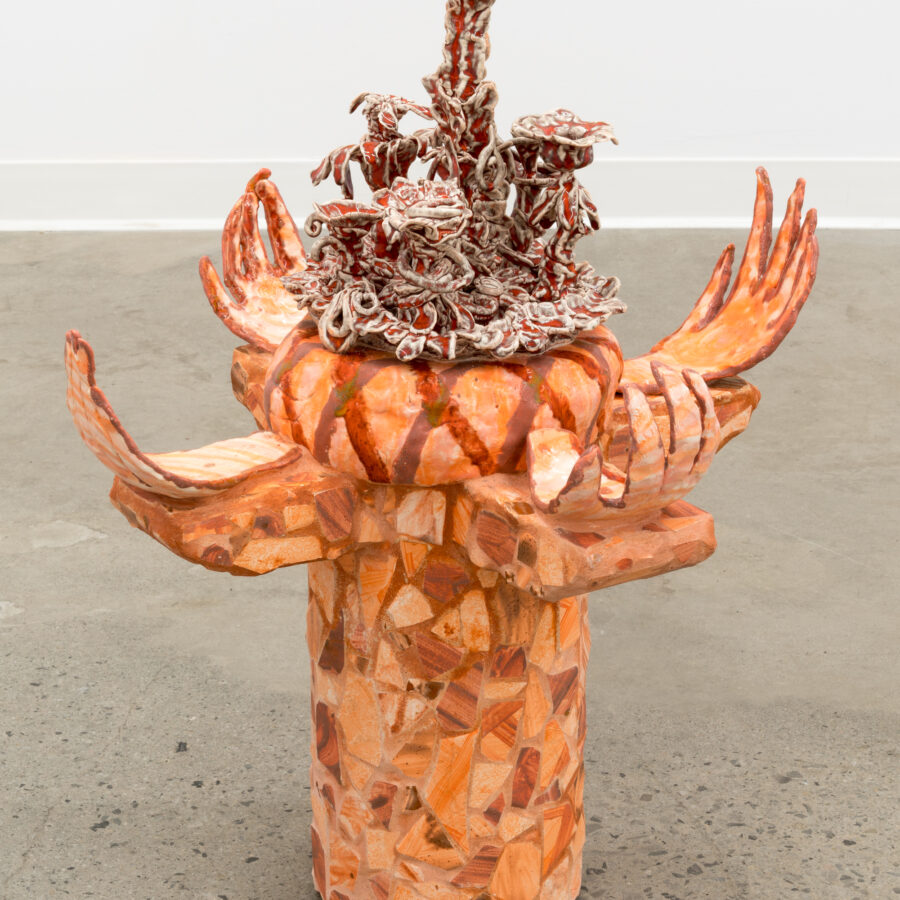 Carrion Bloom, 2023, 28”h x 23” l x 21”w glazed ceramic sculpture using the corpse flower as inspiration