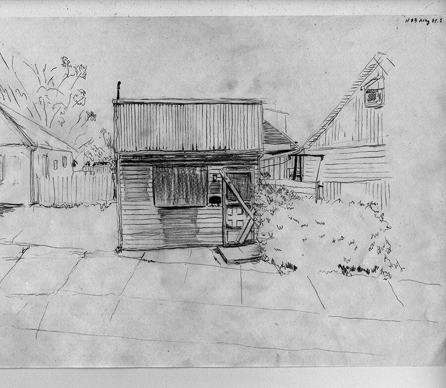 1183 King Street East, Hamilton, Ontario - Demolished for LRT construction, pencil on paper