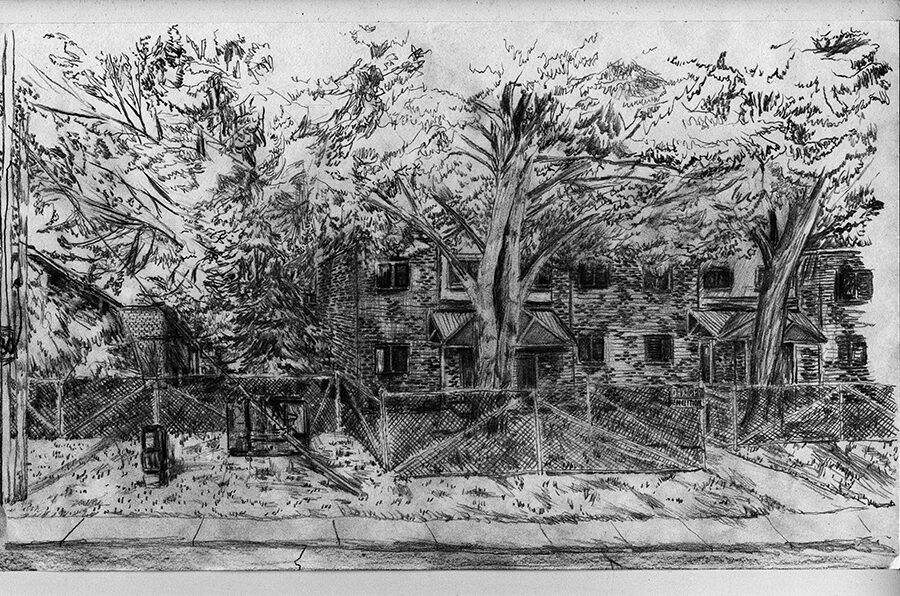 Jamesville social housing complex at 405 James Street North. - Pencil on paper